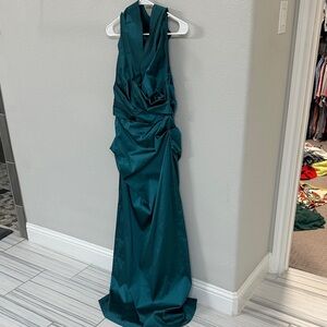 Sleeveless Teal Maxi Gown with Draped Waist Detail